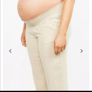 Motherhood Under Belly Maternity Linen Beige Pants